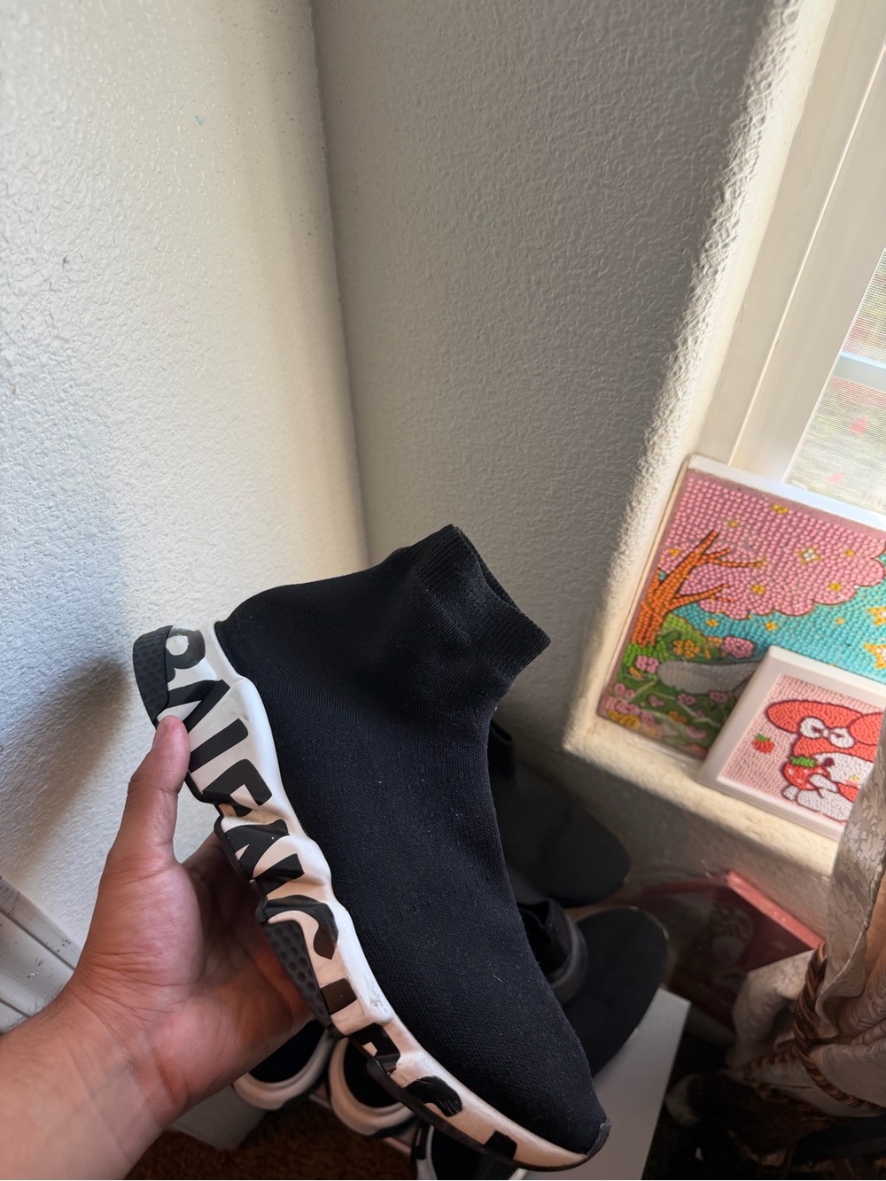 Balenciaga Black Kids Sock Sneaker with White Branded Sole
